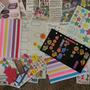 All bunch of different stickers, scrapbooking papers,gels pens